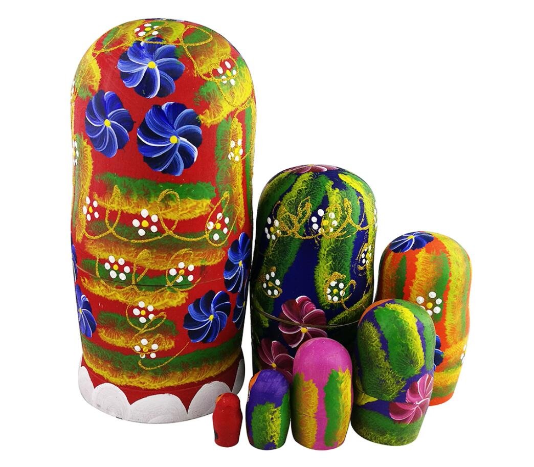 Winterworm® 7pcs Red Flowers and Berries Wooden Russian Nesting Dolls Matryoshka Russian Doll