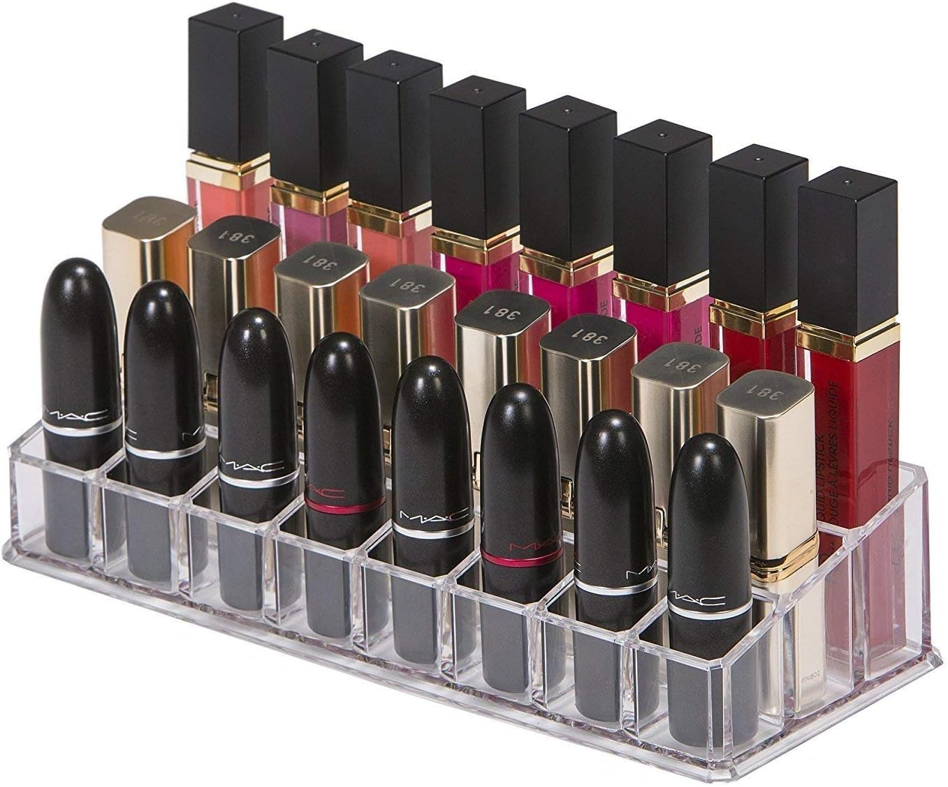 Cart Black 24 Compartment Plastic Makeup Lipstick Storage Clear Acrylic Cosmetic Holder Organizer Box, Transparent