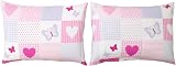 Bloomsbury Mill Kids Pillow Cases 2 Pack Hearts Butterflies Pink 50x75cm