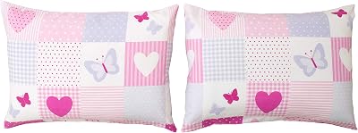Bloomsbury Mill Kids Pillow Cases 2 Pack Hearts Butterflies Pink 50x75cm