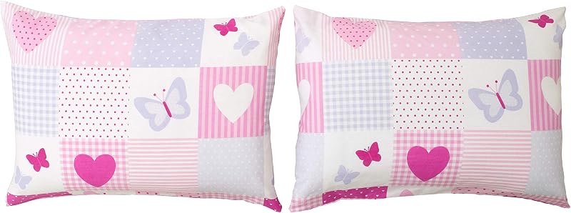Bloomsbury Mill Kids Pillow Cases 2 Pack Hearts Butterflies Pink 50x75cm