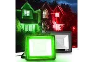 L LOHAS LED Green Christmas Flood Light Outdoor, 𝑫𝒖𝒔𝒌 𝒕𝒐 𝑫𝒂𝒘𝒏 50W Plug in Flood Light, IP66 Waterproof Christmas Decorations, 2300lm Christmas Lights for Yard, Garage, Party UL Listed 2 Pack