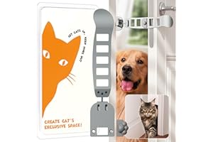 ELILIER Metal Cat Door Latch, Door Prop for Cats, Easy Install, Durable & Foldable, 【5 Adjustable Sizes】 Keep Interior Door Cracked Open for cat - Dog Proof Cats Feeding Station, No Wall Damage