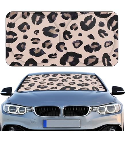 Black Leopard Print Windshield Sun Shade Umbrella – 55x27.5 Inch Foldable Car Sunshade For UV & Heat Protection