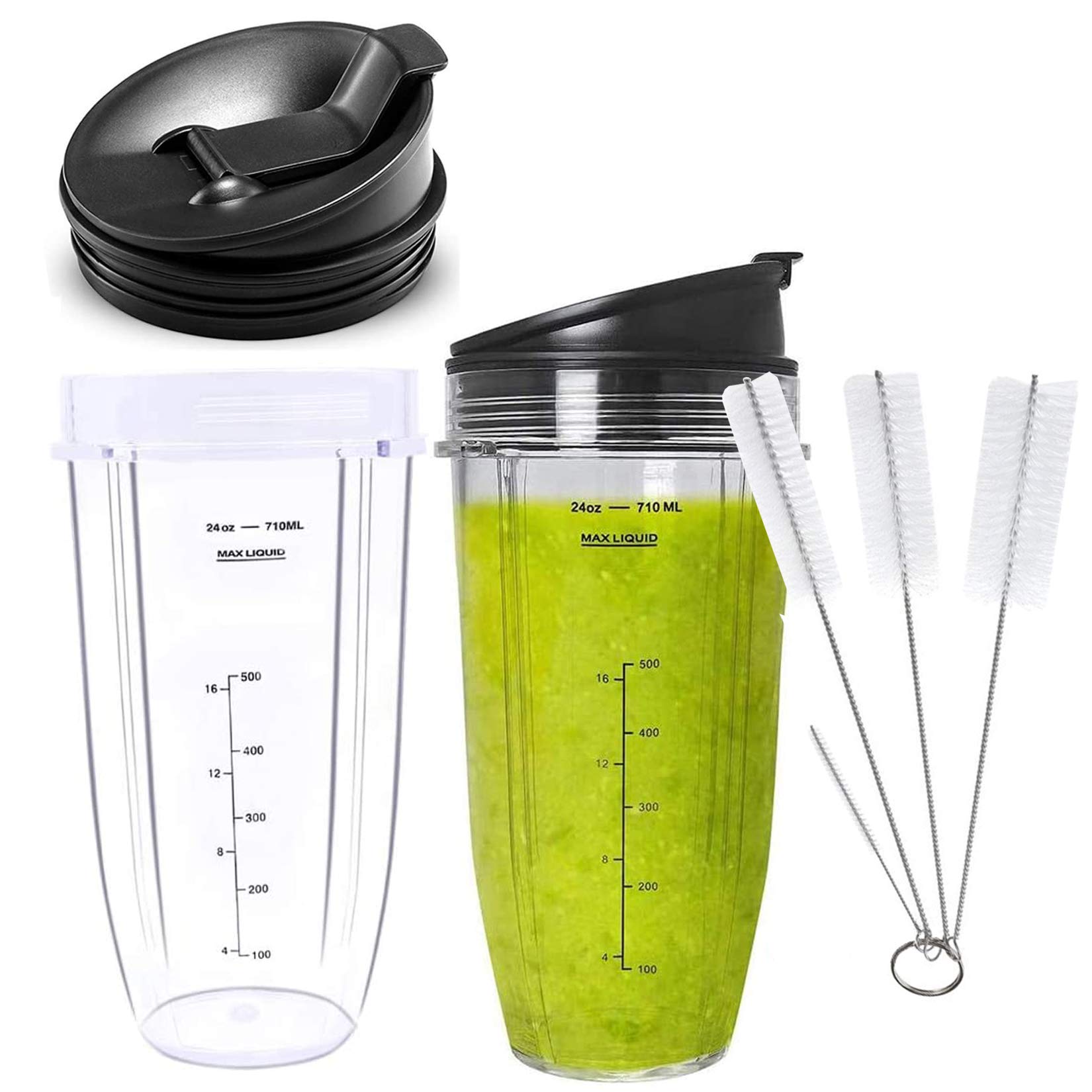 Blender Replacement Parts for Ninja Blender-Cups with Flip Top to-go Lid Compatible with Nutri Ninja BL450 BL454 BL456 BL480 BL481 BL482 BL490 BL640 BL642 BL682 (24 OZ)