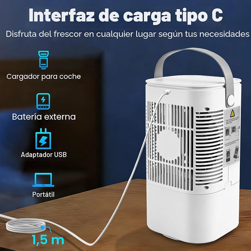 Ventilador móvil con depósito de agua de 900 ml, temporizador de 2/4 h — foto 4 de 8
