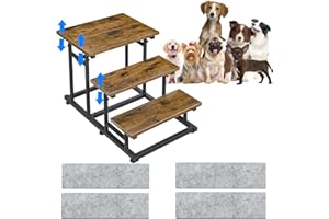 CIDAZIYA 4 -Tier Adjustable Pet Dog Stairs for High Bed & Couch, Vintage Wood Dog Steps for Medium & Small Dog,Deform 4 Step to 3 Step Dog Stair, Older Dogs,Height-Adjustable and Stable Pet Steps