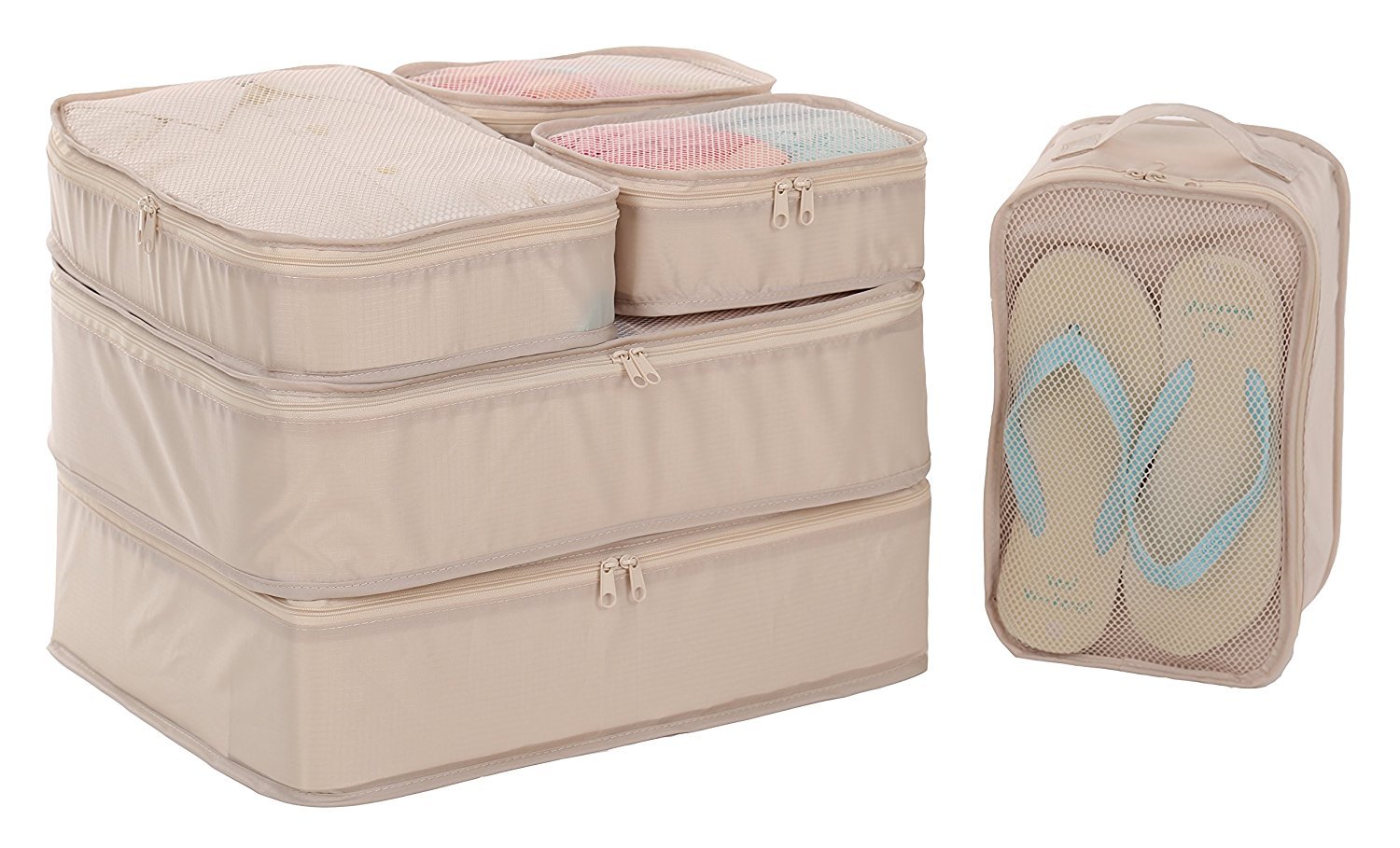 Photo 1 of JJ POWER Travel Packing Cubes, Luggage Organizers with Shoe Bag (Cream)