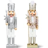 Soaoo 2 Pcs Christmas Nutcracker Ornament 15'' Wooden Nutcracker Figures | Nutcracker Soldier Figures, Traditional Nutcrackers Christmas Decor, for Xmas Gift Holiday Party Tabletop Decoration