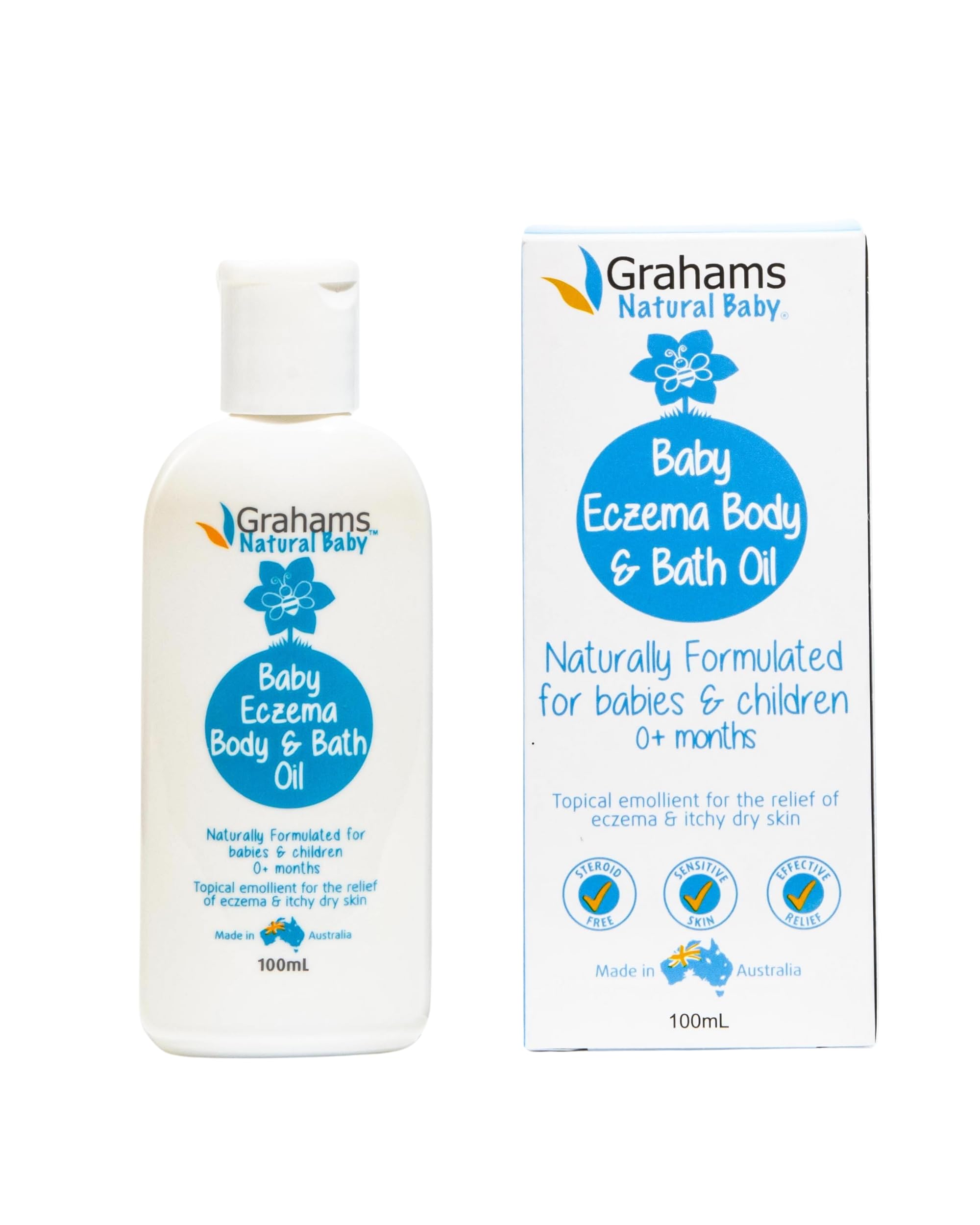 Grahams Natural Baby Eczema Body and Bath Oil - Cradle Cap & Eczema Treatment - Clinically Proven - For Ages 0+ Months to 12 Years (1 x 100 ml)