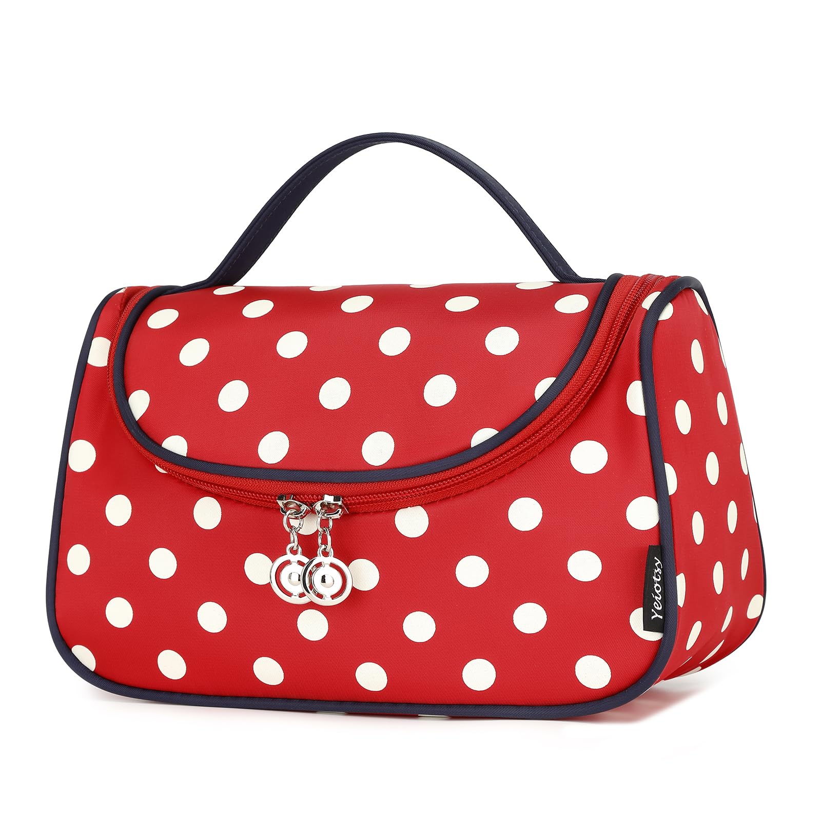 Photo 1 of Yeiotsy Travel Cosmetic Bag – Polka Dots Makeup Travel Organizer, Hanging Toiletry Bag for Women (Classic Red)