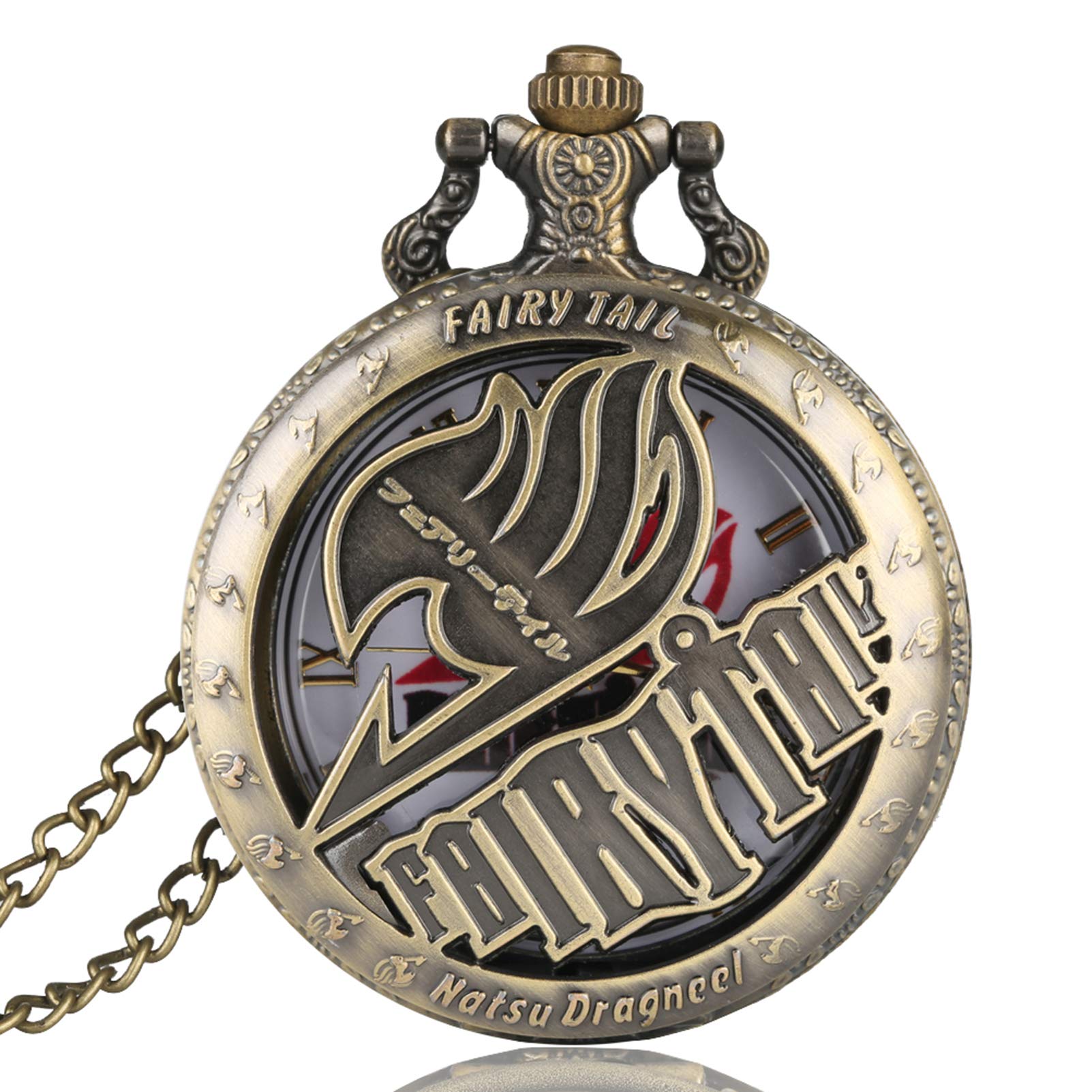 CokinkiDs Vintage Animate Fairy Tail Pattern Pocket Watch Hollow Natus Dragneel Half Hunter Necklace Pendant Fob Watches Xmas Gift