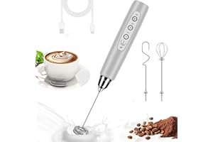 BSRGMS Milk Frother Handheld for Coffee, Electric Whisk 3 Speed Adjustable, Drink Mixer with Stainless 3 Whisks, Rechargeable Hand Frother Wand, Foam Maker for Latte Cappuccino Matcha Egg Silver