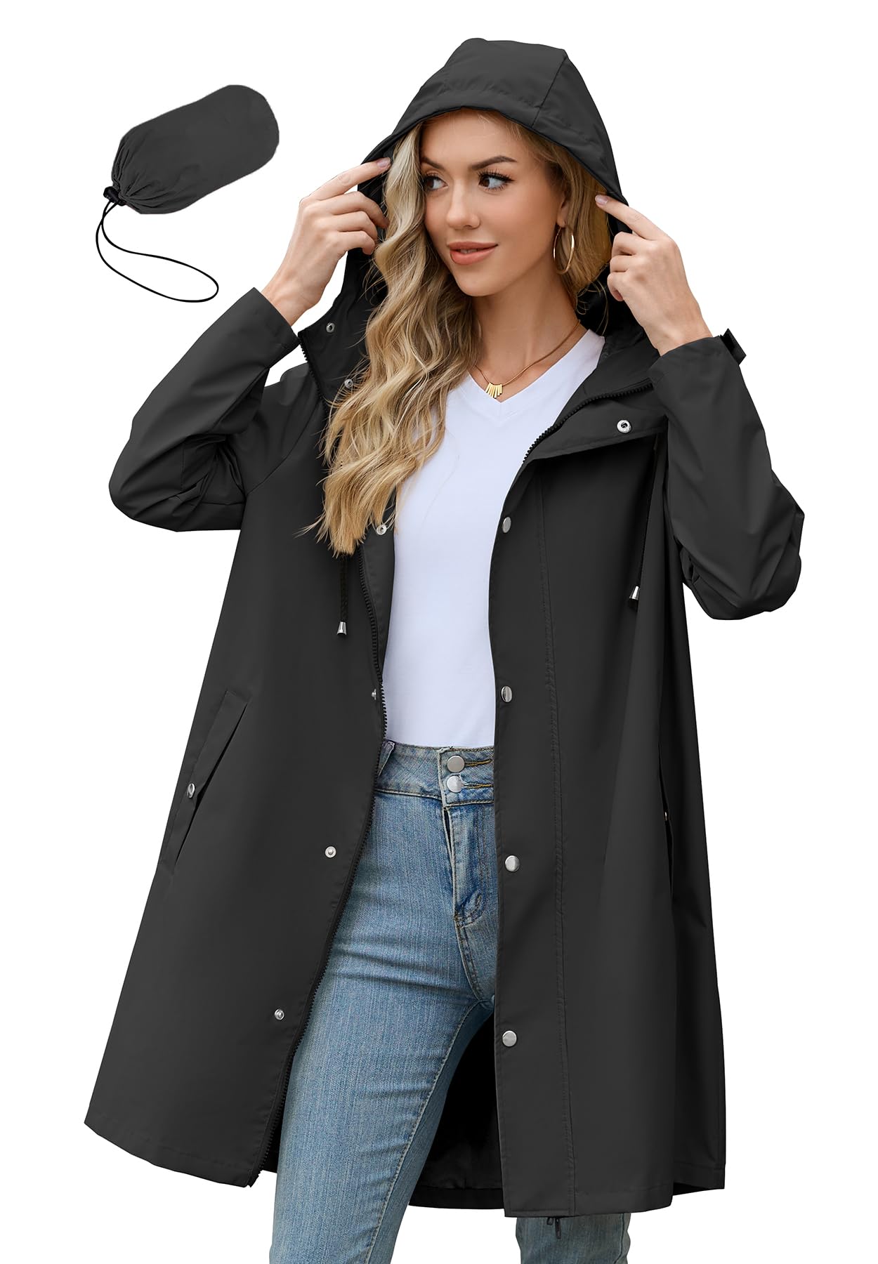 Zando Womens Rain Jacket with Hood - Travel Rain