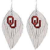 Oklahoma Sooners White Red Boho Leather Feather Wire Earrings Jewelry Gift OU