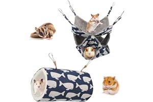 FRIUSATE 2 Pcs Guinea Pig Hammock Set, 3 Tier Small Pet Hanging Hammock with Tunnel Bed Hideout Small Animal Cage Accessories for Hamster, Sugar Glider, Guinea Pig, Ferret, Squirrel, Chinchilla, Rat