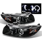 AKKON - For 06-11 Honda Civic 2DR Coupe Black Bezel Dual LED Ring Projector Headlights Driver Passenger Lamps