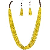 Bocar Long Bead Necklace for Women, Long Multiple Row Handmade Beaded Statement Necklace and Earrings Set, Women Jewelry Set with Gift Box