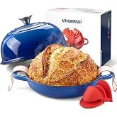 Armorbear 9.5-Inch Enameled Cast Iron Sourdough Bread Oven, Dome Lid, Blue | Sourdough Dutch Oven: Shallow Base, Raised Rim Forms a Tight Dome-to-Base Fit; Safe to 500&deg;F, Bread Sling and Mitts Included