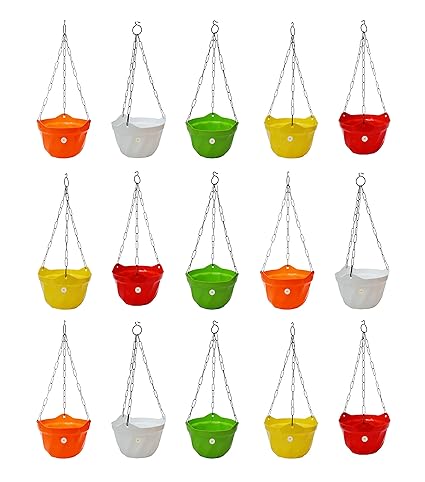 Asian Aura Hanging Twiso Basket Multipurpose Hanging Plant Container & Flower Pot with Chain (Multicolour, Pack of 15)
