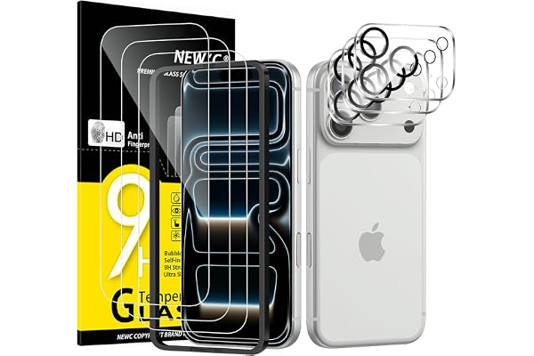 NEW'C 3x Screen Protector for iPhone 17 Pro (6.3 inches)+ 3x Camera Lens Protector, Sensor Protection, Case Friendly Tempered