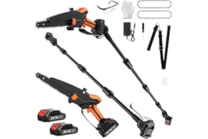 BROVR 2-IN-1 Cordless Pole Saw & 8" Mini Chainsaw Battery Powered, Electric Pole Saws for Tree Trimming with 2 x 21V Batteries, Auto Oiling, 13.5 FT Max Reach, Handheld Chainsaw & Pole Saw Combo