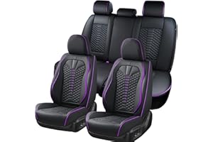 Coverado Leather Seat Covers, Car Seat Covers Full Set, Nappa Leather Seat Covers for Cars, Car Seat Protectors Waterproof, 5 Seats Black&Purple Automotive Seat Covers Fit for Most Cars Trucks