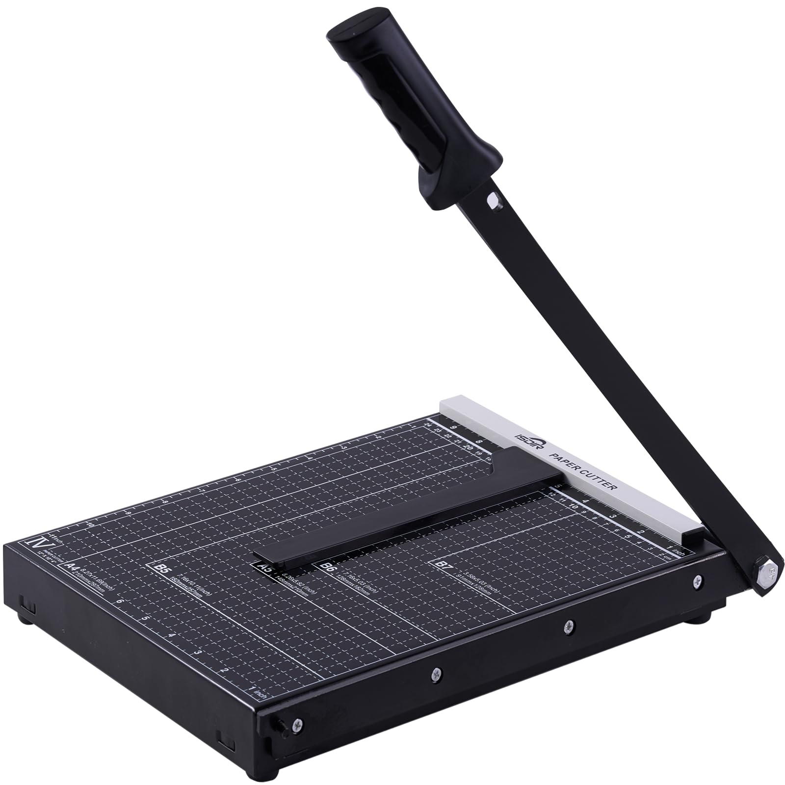 Photo 1 of ISDIR 12” Heavy Duty Metal Paper Cutter - 15 Sheet High Capacity Guillotine Trimmer with Blade Safety Lock & Magnetic Guide, Professional Craft Cutter for Cardstock, Photos, DIY & Office