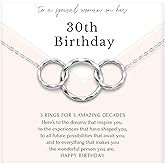 HOPE LOVE SHINE Birthday Necklace – Fashion Jewelry 16+2", 14K Gold Plated Sterling Silver with 3 Interlocking Rings, Hypoallergenic and Comfortable – A Thoughtful Choice for Birthday for Women