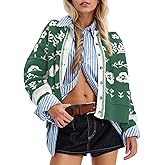 MISSACTIVER Floral Print Button Down Cardigan Sweaters for Women Long Sleeve V Neck Open Front Knit Crop Tops Fall Jacket