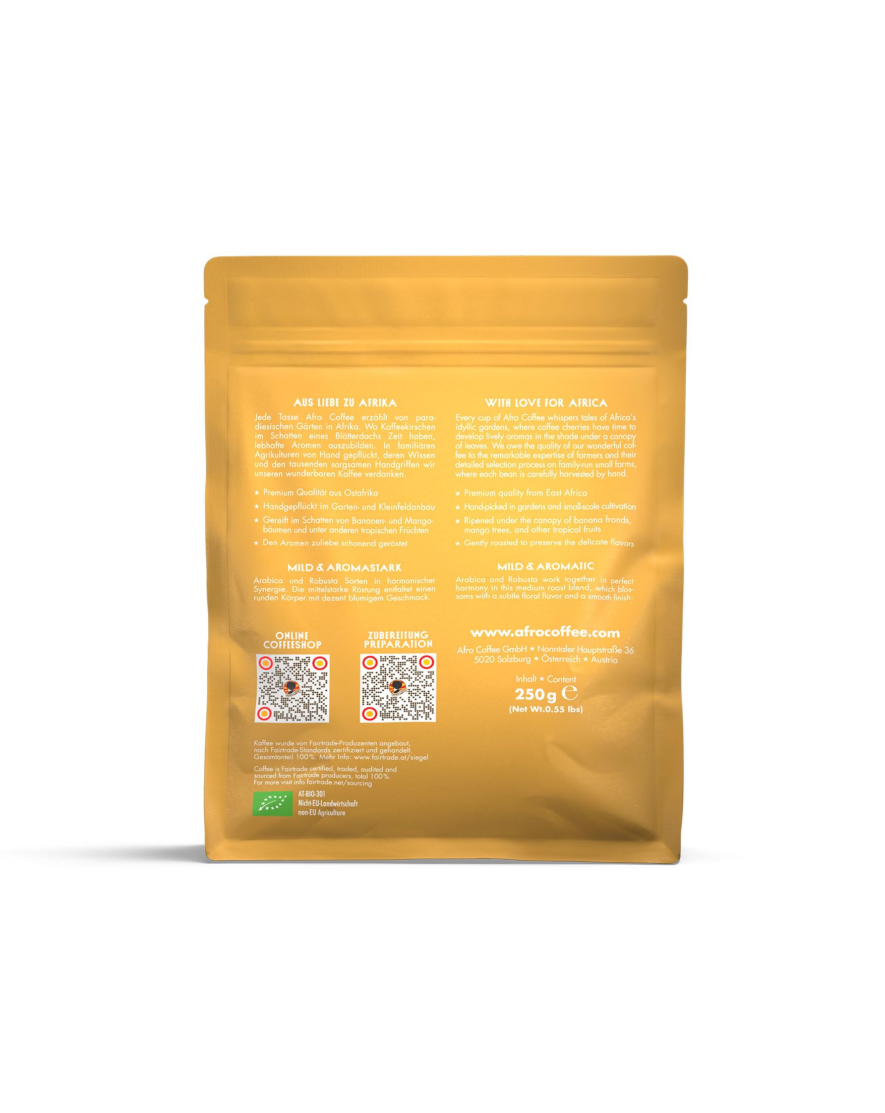 AFRO COFFEE Mild & Aromatic I 250g Premium Bio Kaffeepulver Fairtrade I Arabica & Robusta Kaffee Pulver I Kaffee gemahlen aus Ostafrika mit blumiger Note I handgepflückt, mittel geröstet, säurearm 8