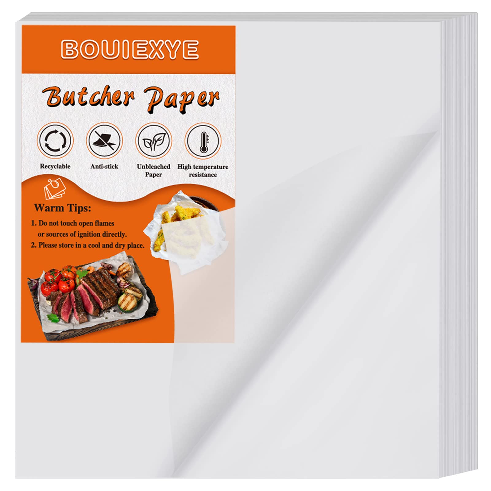 Bouiexye 120 Pieces White Butcher Paper No Wax Precut 12 x 12 inch Square Meat Sheet Disposable Butcher Paper Sheets for Wrapping Meat Sublimation Heat Press