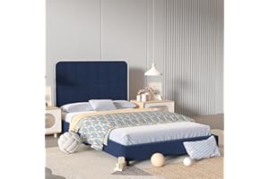 YOONNIE ROOM Velvet Children’s Twin Bed Frame,Adjustable Height Headboard Kid's Bed, Wooden Slat Base Toddler Bed Frame,Upholstered Twin Bed Frame for Kid, Fits Standard Twin Mattress(75"Wx39"D) (Blue)