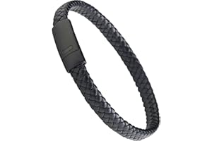 LUXAR Men’s Genuine Leather Bracelet | Interwoven Black Leather Bracelets with Brush Stainless Steel Clasp | Minimalist, Designer Jewelry for Men