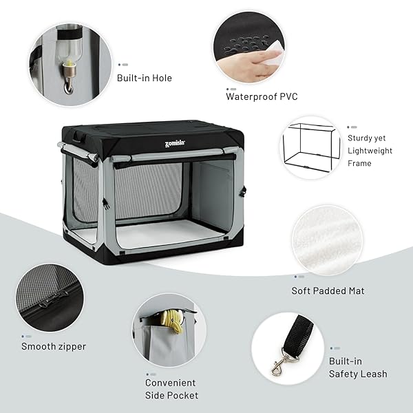 ZOMISIA COLLAPSIBLE DOG CRATE FOR MEDIUM DOGS – 30 INCH PORTABLE DOG TRAVEL CRATE SOFT SIDED WITH BREATHABLE MESH WINDOWS, FOLDABLE DOG KENNEL FOR INDOOR AND OUTDOOR, GREY