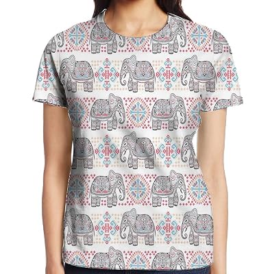 WuLion Indian Asian Safari Animal Elephant Nature Pattern Ethnic Print Womens 3D Print T Shirt White