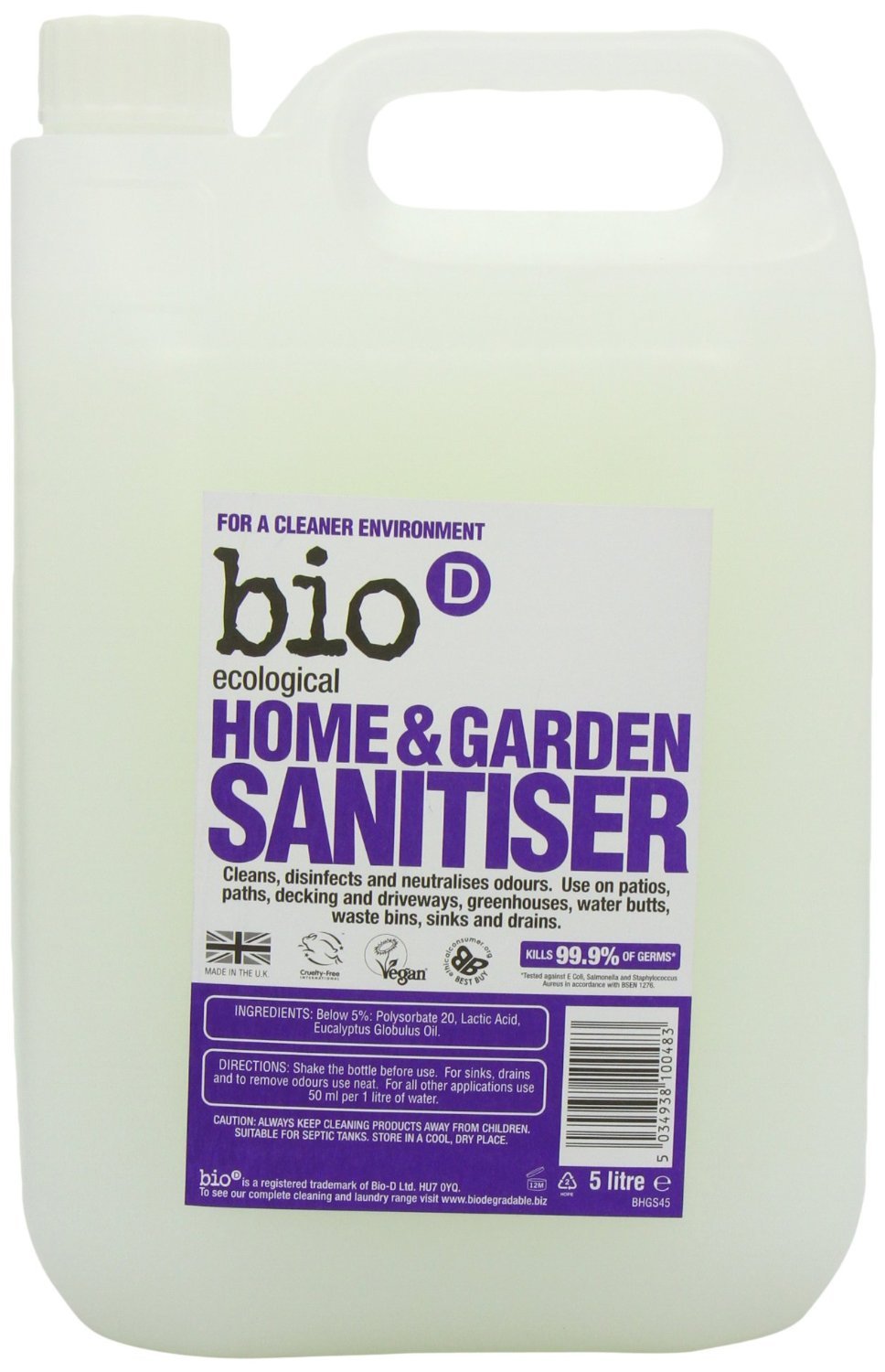 bio-d home and garden sanitiser, 5 L
