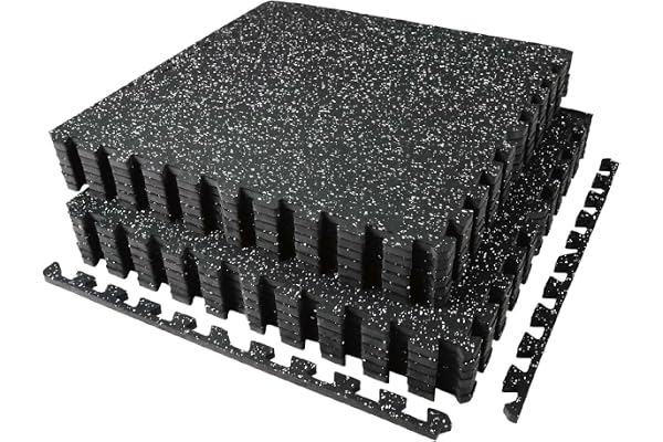 AIRHOP 0.56in Thick 48 Sq Ft Exercise Equipment Mats, 12 Tiles Upgraded Rubber Top with High Density EVA Foam, Large Interloc