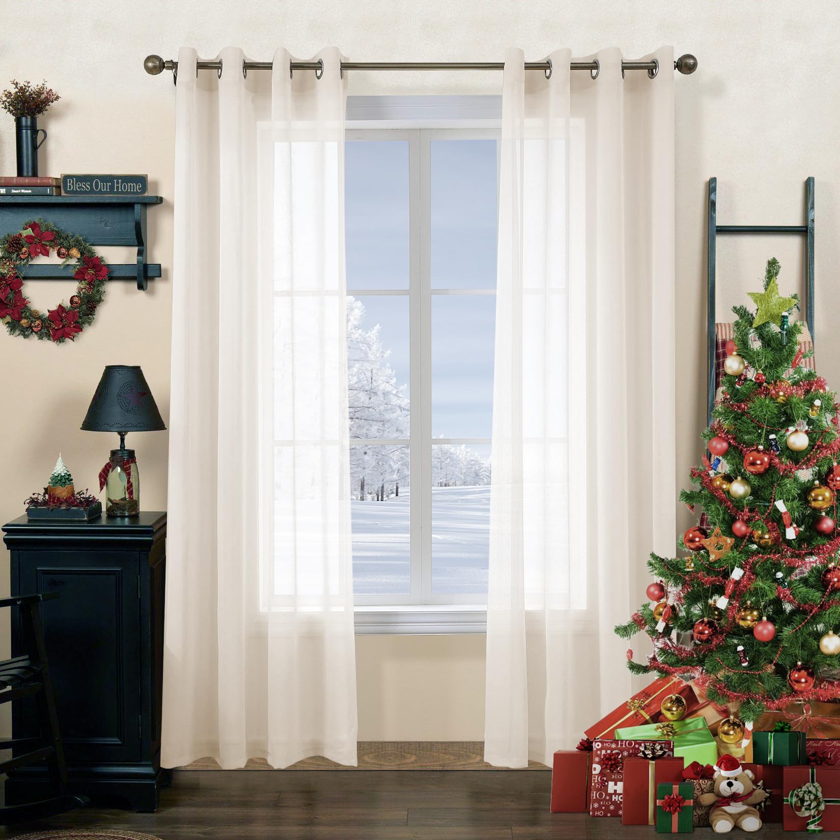 CUCRAF Net Curtains for Windows - Eyelet Curtains for Living Room & Bedroom, Voile Sheer Linen Curtains 90 drop pair, Wrinkle Resistant Solid Colour Curtains Easy to Clean and Machine Washable