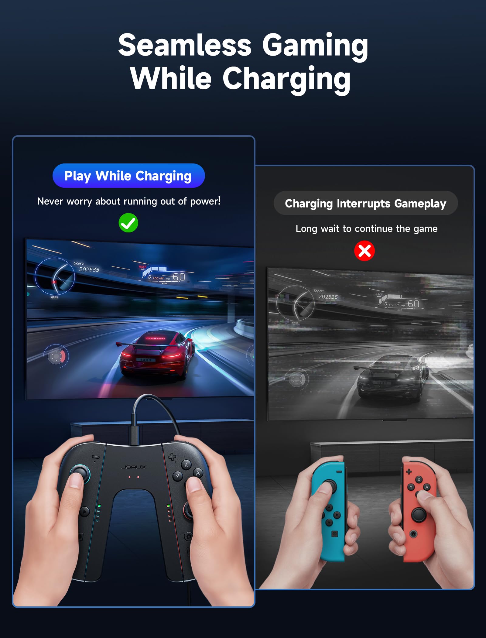 JSAUX Switch 2 Ladegriff, Magnetischer Griffcontroller kompatibel mit Switch 2 Joypads, Spielen während des Ladevorgangs mit LED-Anzeige & 1,5 m/4,9 ft Ladekabel – Schwarz 3