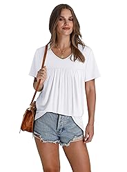 White Shirts for Women Summer Short Sleeve Tops V