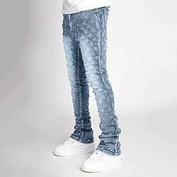 Kodaruber Mens Stacked Jeans Slim Fit Ripped Skinny