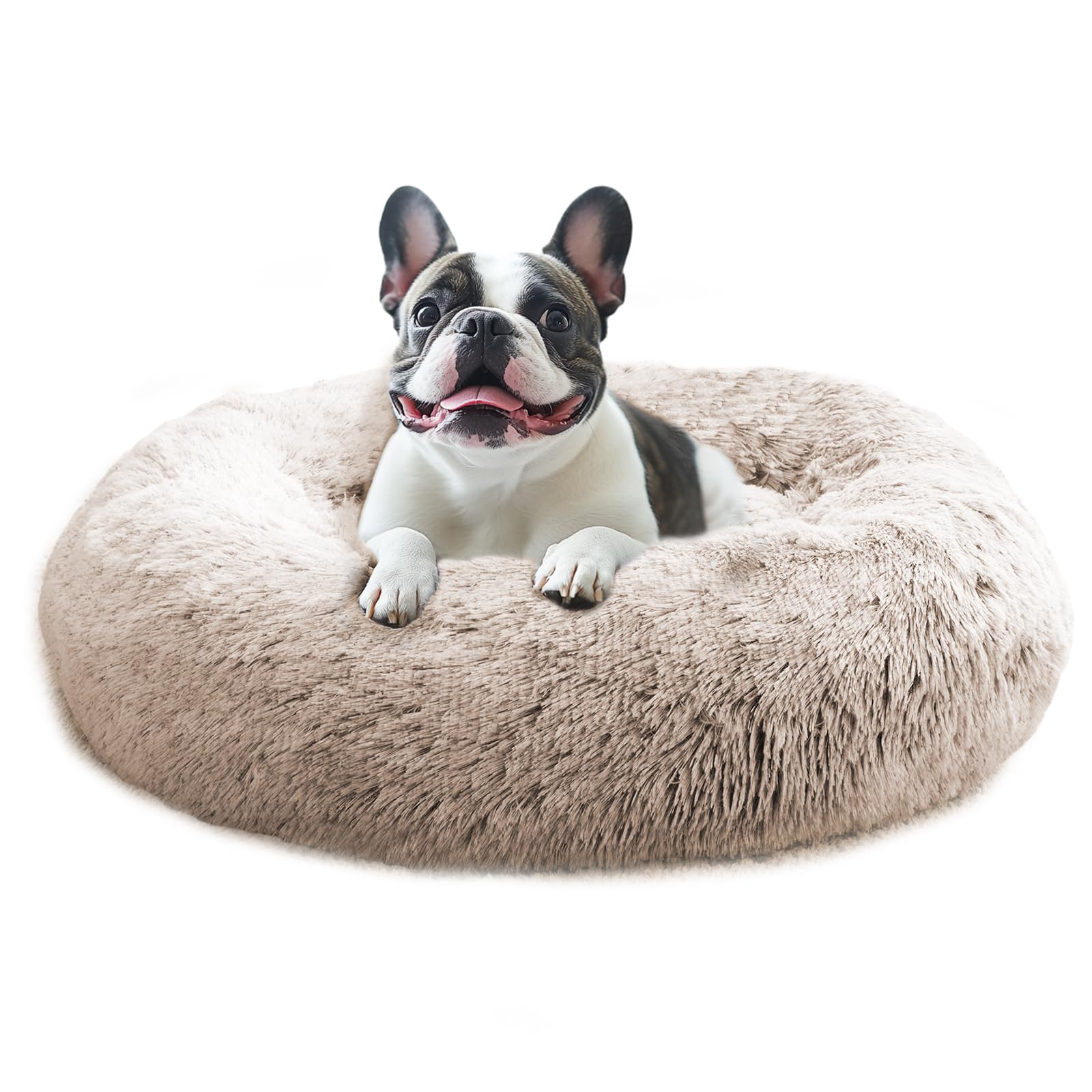 Photo 1 of JOLLYVOGUE Calming Dog & Cat Bed for Small Dogs, Anti-Anxiety Donut Cuddler Cozy Soft Round Bed with Anti-Slip Bottom, Fluffy Faux Fur Plush Cushion Beds for Small Medium Dogs (20")