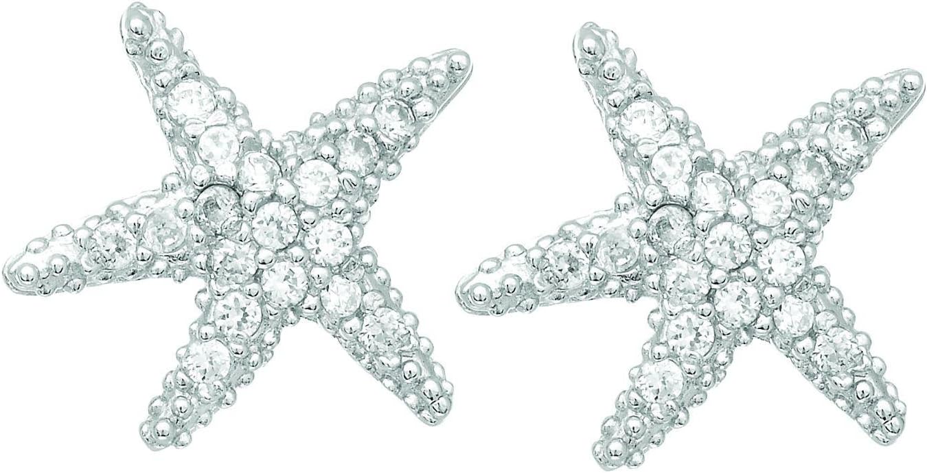 Sterling Silver White Polish Rohdium Finish Cubic-zirconia Small Starfish Earring