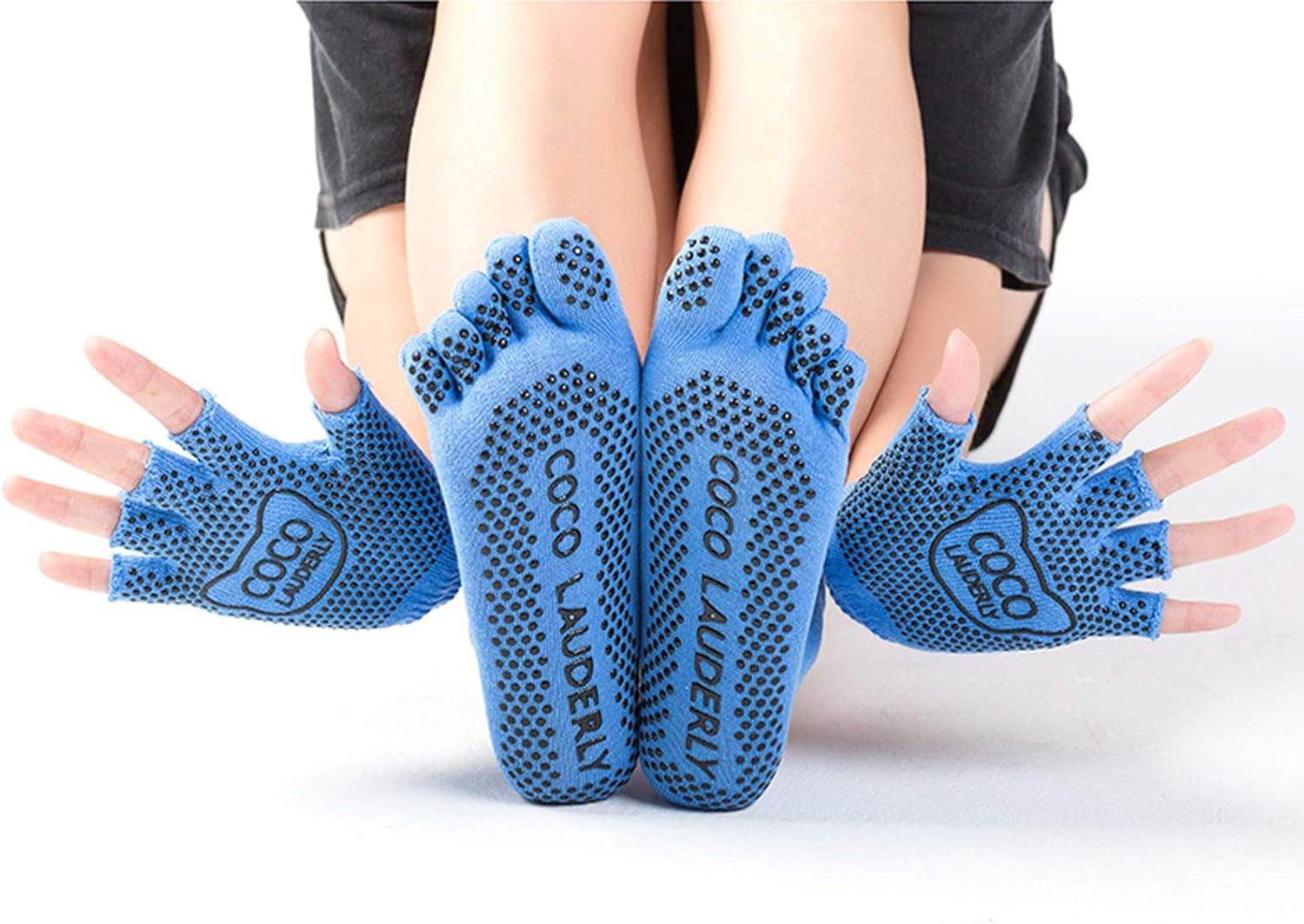 Elibeauty Yoga Socks and Gloves Set Pilates Nonslip Gloves Fivefinger Socks Female Suit