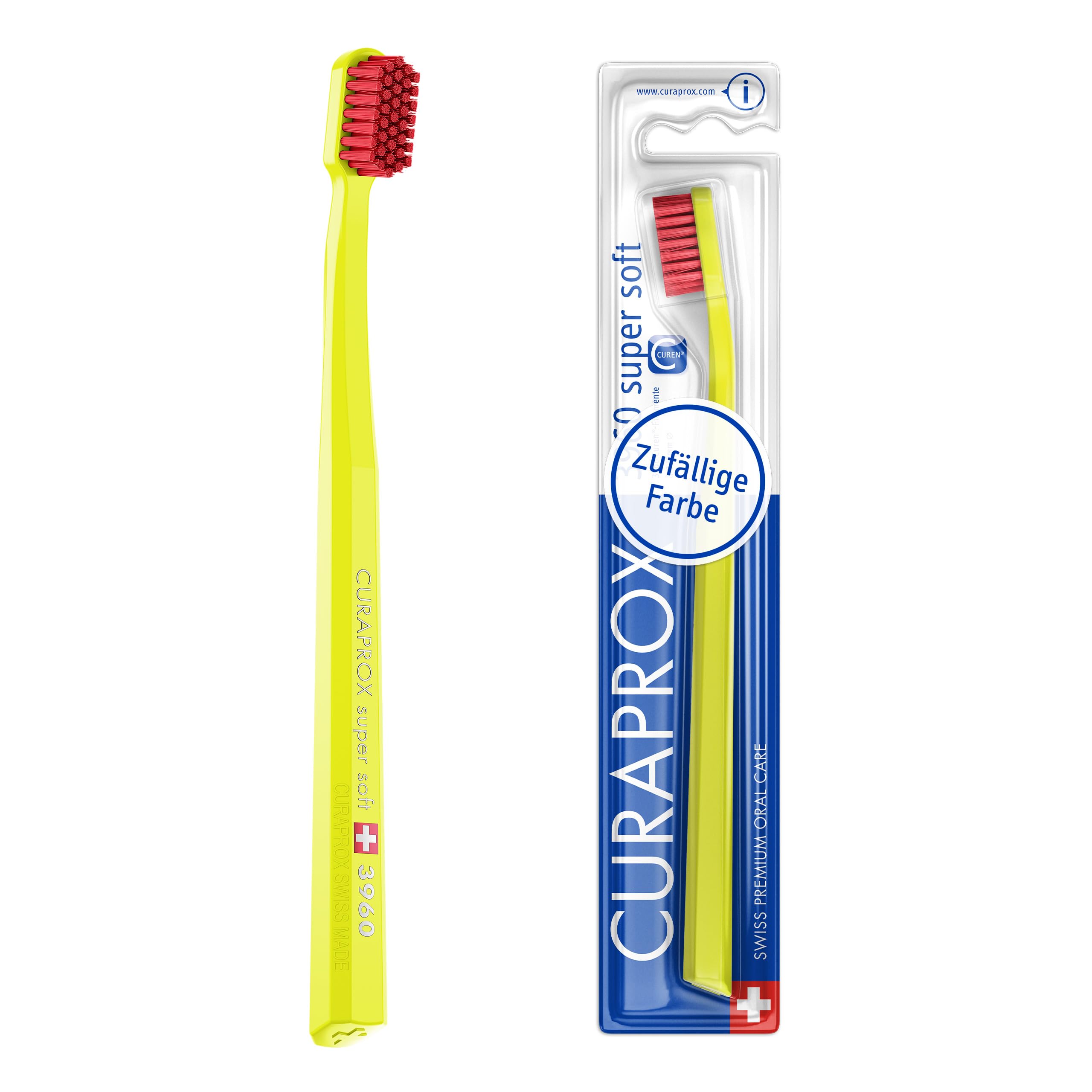 Curaprox CS 3960 Super Soft Toothbrush– Adult Gum and Tooth Care | Super Soft Curen® Filaments for Gentle Cleaning | Assorted Colours, Single Pack | Made in Switzerland