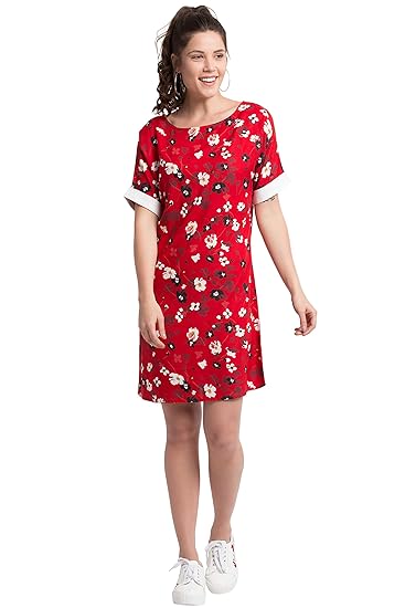 womens red floral dress