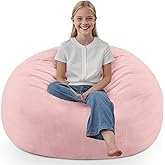 SIMFLAG 2FT Bean Bag Chair, Comfy Bean Bag Chairs with Memory Foam Filled, Fluffy Beanbag Sofa with Dutch Velvet Cover, Teardrop BeanBag Chairs for Living Room, Playroom - Light Pink