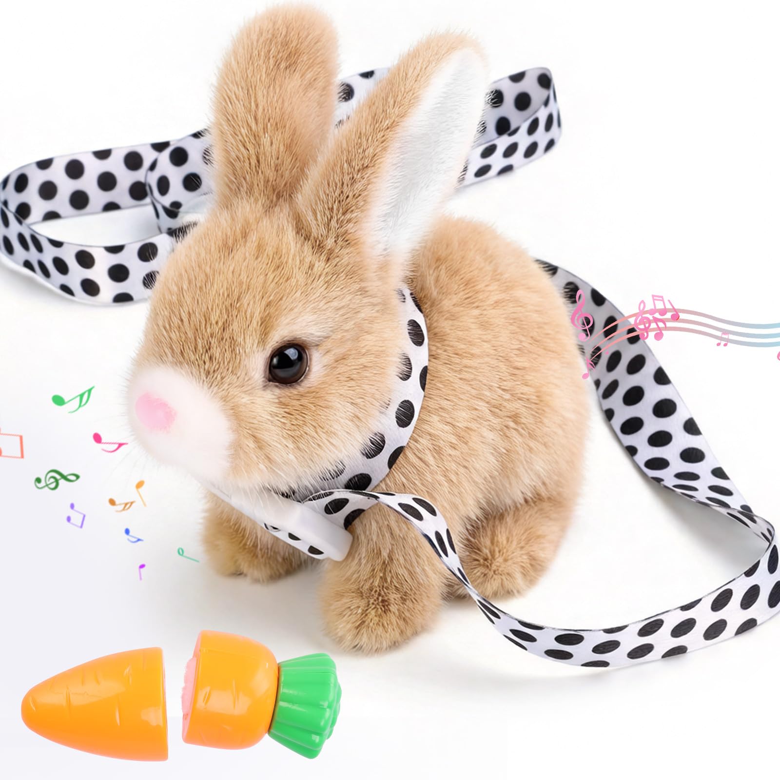 Sprstar Easter Bunny Toy,Bunny My Realistic Bunny Toy,Hopping Rabbit Plush Bunny Toy,with Sounds and Movements Animated Walking Wiggle Ears Twitch Nose Gift for Toddlers Birthday(Brown Rabbit +Leash)