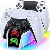 PS5 Controller Charger Station Compatible with DualSense & Edge Controllers, PS5 Charging Station Docking with RGB Light & LED Indicator for PlayStation 5 Accessories Kits for PlayStation Games